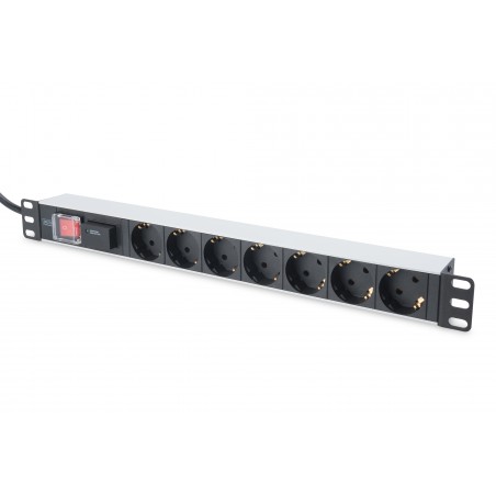 Listwa zasilająca PDU 19" Rack, 7x schuko, 2.0m, 1x wtyk unischuko, 16A, wł./wył., zab. przepięciowe DN-95407