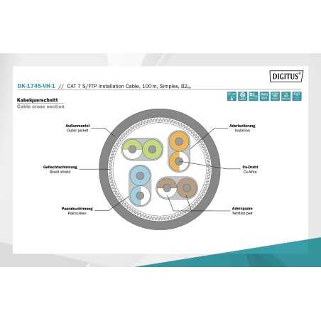 Kabel instalacyjny DIGITUS kat.7, S/FTP, B2ca, AWG 23/1, LSOH, 100m, pomarańczowy DK-1745-VH-1
