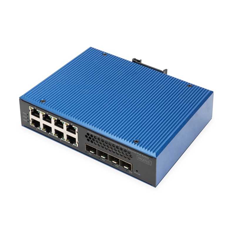 DIGITUS Przemysłowy 8 + 4 porty 10G uplink L3 zarządzany przełącznik Gigabit Ethernet PoE DN-651161