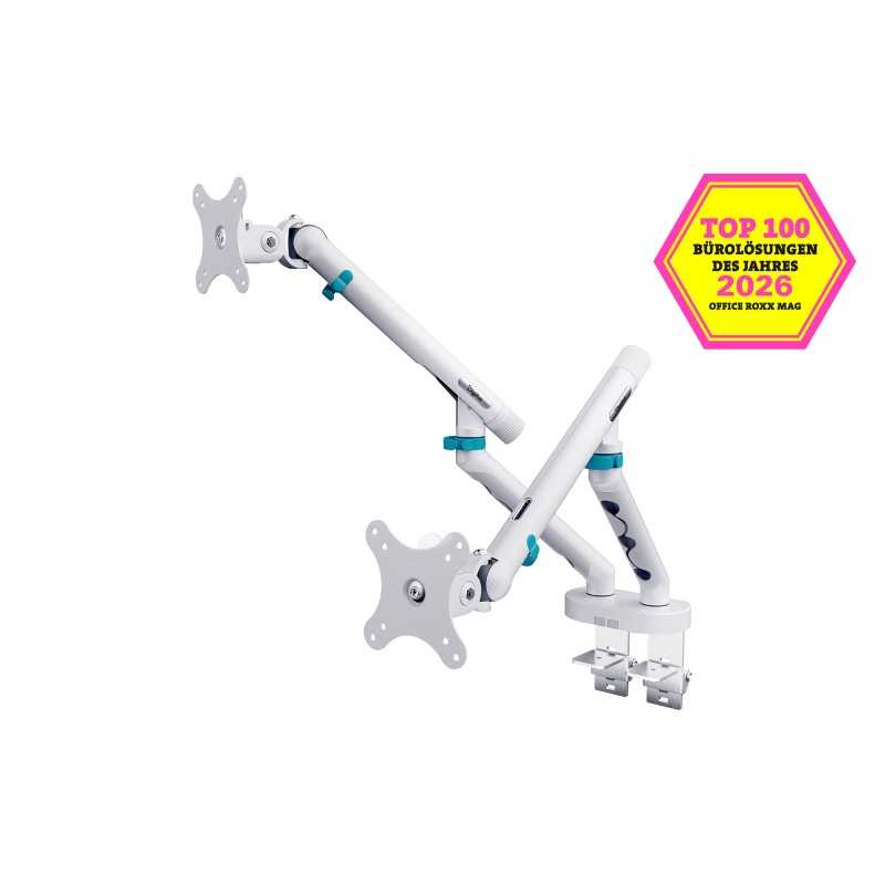 DIGITUS Ramię biurkowe podwójne z zaciskiem i sprężyną mechaniczną 2x LCD max.35" 2x10kg  VESA: 75x75, 100x100 Białe DA-90472