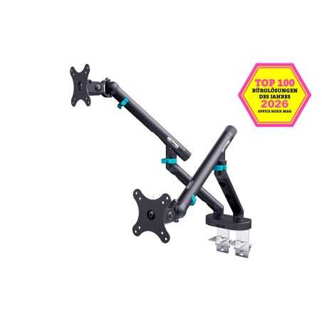 Ramię biurkowe podwójne z zaciskiem i sprężyną mechaniczną 2x LCD max. 35" 2x10kg VESA: 75x75, 100 Czarne DA-90471